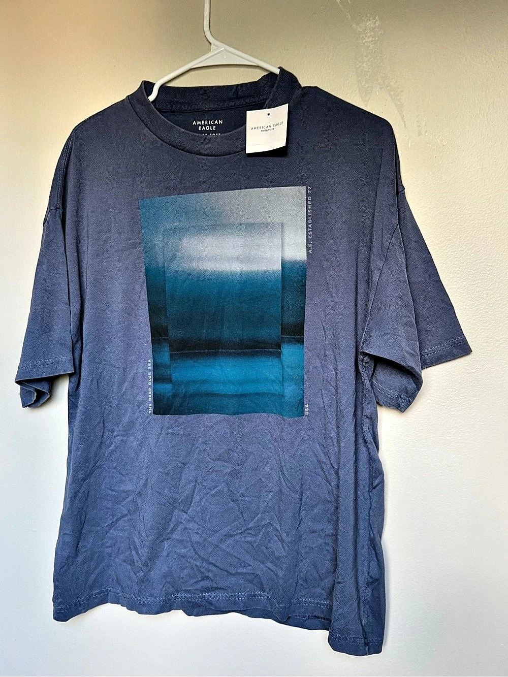 American Eagle Super Soft Oversized Fit Graphic Tee in Blue NWT size small
